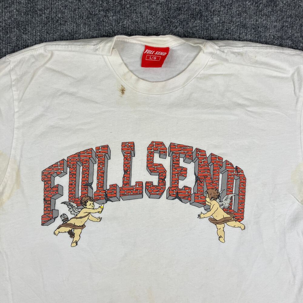 Full Send T-Shirt Womens Size L White Distressed Graphic‎ Streetwear Casual Tee